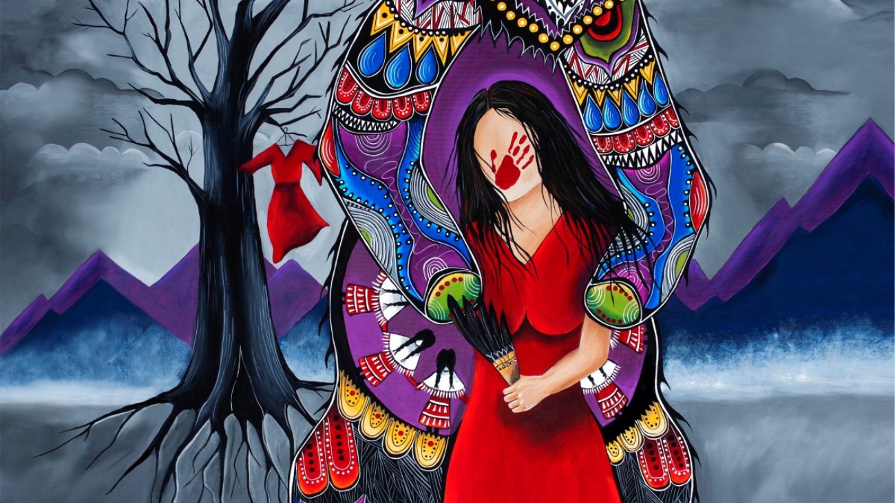 Ganawenda the MMIW fabric in Canada designed by Jessica Somers. Find this Indigenous fabric exclusively at International Textiles Ltd.