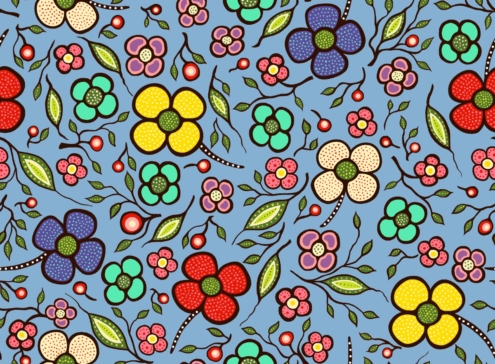 Abundance is a native floral fabric available in Canada through International Textiles Ltd. Allover Blue