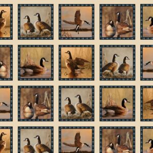 Canadian Geese fabric featuring geese in natural scenery with grass textures and scenic quilt panels from the Wings collection. 14002 Cream