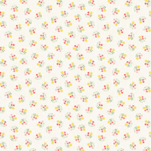 Fabric featuring birds, bees, flowers, honeycomb, and picnic plaids in soft pastel colors—ideal for garden-themed projects. 54439-1