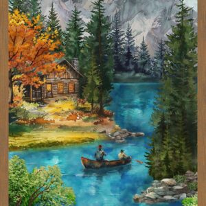 Scenic landscape fabric featuring mountains, lakes, plaid, and nature textures—ideal for outdoor-themed projects. 54495DP-1
