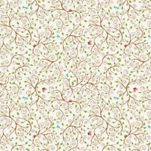 Fabric featuring wood animals like bunnies, squirrels, and chipmunks in a serene woodland setting. 54522-4