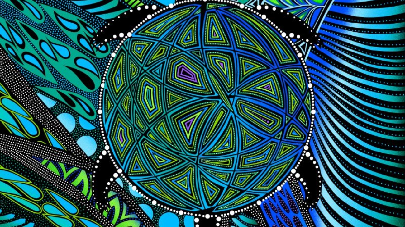 Turtle fabric collection by Betty Albert featuring metallic accents, turtle and geometric prints, and vibrant Indigenous designs.