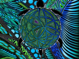 Turtle fabric collection by Betty Albert featuring metallic accents, turtle and geometric prints, and vibrant Indigenous designs.