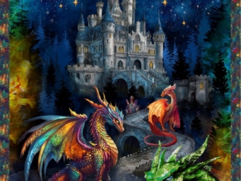 Dragon Kingdom panel showing majestic dragon over castle in twilight sky