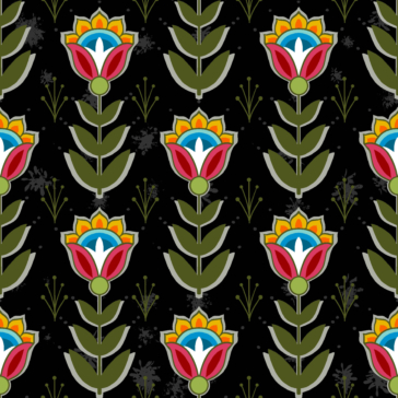 Ojibwe Indigenous fabric design SG-0008 by Shannon Gustafson in 100% cotton, 45-inch width, available in 10 colours, perfect for ribbon skirts and jingle dresses in Canada through International Textiles Ltd. SG-0008 Black