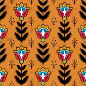Ojibwe Indigenous fabric design SG-0008 by Shannon Gustafson in 100% cotton, 45-inch width, available in 10 colours, perfect for ribbon skirts and jingle dresses in Canada through International Textiles Ltd. SG-0008 Golden Orange