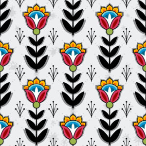 Ojibwe Indigenous fabric design SG-0008 by Shannon Gustafson in 100% cotton, 45-inch width, available in 10 colours, perfect for ribbon skirts and jingle dresses in Canada through International Textiles Ltd. SG-0008 Silvery White