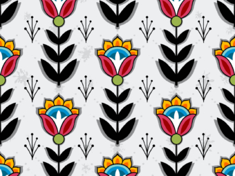 Ojibwe Indigenous fabric design SG-0008 by Shannon Gustafson in 100% cotton, 45-inch width, available in 10 colours, perfect for ribbon skirts and jingle dresses in Canada through International Textiles Ltd. SG-0008 Silvery White