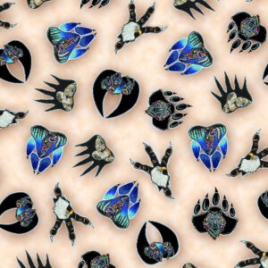 Indigenous fabric collection 7 Grandfathers – digital print all-over 7 Grandfathers Lt. Orange by Abenaki artist Jessica Somers. Available at International Textiles Ltd in Canada.