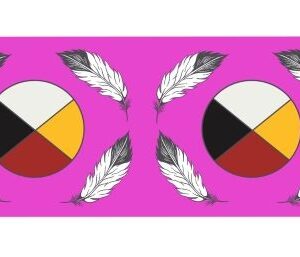 Indigenous fabric collection 7 Grandfathers – Medicine Wheel Fuchsia by Abenaki artist Jessica Somers.