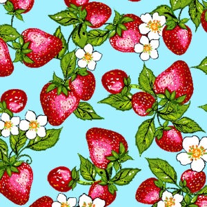 Indigenous fabric panel from Strawberry Dreamcatcher by Carla Joseph featuring a strawberry plant rooted in a heart-shaped dreamcatcher, symbolizing love, healing, and connection to the land. CAJ-0008 | Blue