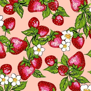 Indigenous fabric panel from Strawberry Dreamcatcher by Carla Joseph featuring a strawberry plant rooted in a heart-shaped dreamcatcher, symbolizing love, healing, and connection to the land. CAJ-0008 | Coral