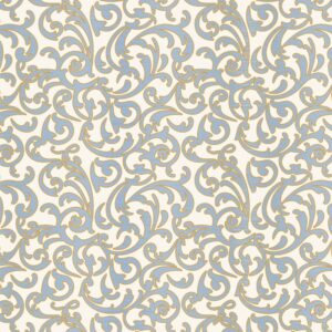 Christmas Shimmer fabric by P&B Textiles featuring blue and gold Christmas designs with trees, leaves, and snowflakes, available at International Textiles Ltd. in Canada. 5074-E