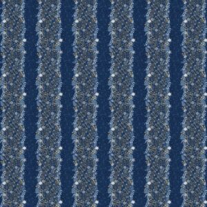 Christmas Shimmer fabric by P&B Textiles featuring blue and gold Christmas designs with trees, leaves, and snowflakes, available at International Textiles Ltd. in Canada. 5075-N