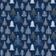 Christmas Shimmer fabric by P&B Textiles featuring blue and gold Christmas designs with trees, leaves, and snowflakes, available at International Textiles Ltd. in Canada. 5076-N