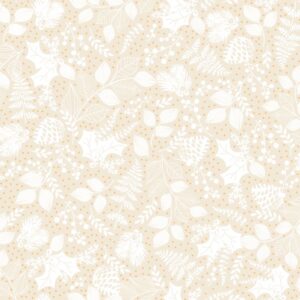 Christmas Shimmer fabric by P&B Textiles featuring blue and gold Christmas designs with trees, leaves, and snowflakes, available at International Textiles Ltd. in Canada. 5079-E