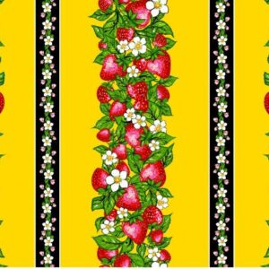 Indigenous fabric panel from Strawberry Dreamcatcher by Carla Joseph featuring a strawberry plant rooted in a heart-shaped dreamcatcher, symbolizing love, healing, and connection to the land. CAJ-0007 | Black