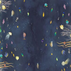 Deep Sea fabric by Windham Fabrics – ocean and sea fabric featuring whales, orcas, and coral reefs, available in limited stock at International Textiles Ltd, Canada. 55254D-1