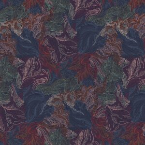 Floral stitches fabric from the A Garden of Stitches collection featuring intricate embroidery-inspired designs in a rich color palette. 5950 DMU