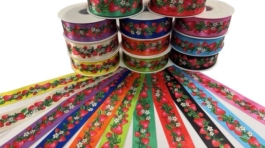 Strawberry ribbons by Carla Joseph. Available in Canada at International Textiles Ltd.