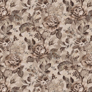 Dwell, a fabric collection featuring lush floral fabrics, tile designs, and delicate tossed blooms in taupe and cream, available at International Textiles in Canada. 54738-2