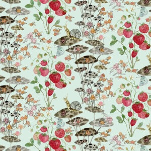 Forest Fruits fabric collection featuring illustrated wild berries, forest fruits, mushrooms, and flowers in a nature-inspired design, available at International Textiles in Canada. 54771D-4