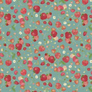 Forest Fruits fabric collection featuring illustrated wild berries, forest fruits, mushrooms, and flowers in a nature-inspired design, available at International Textiles in Canada. 54772D-5